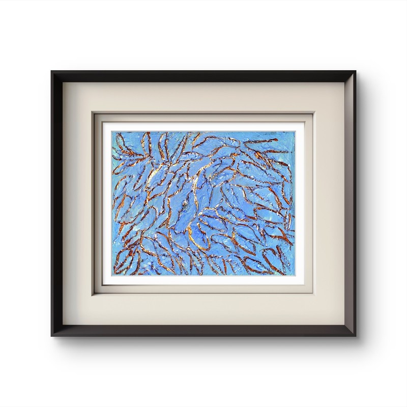 Blue Textured Abstract with Metallic Copper Accents – Original 14×11
