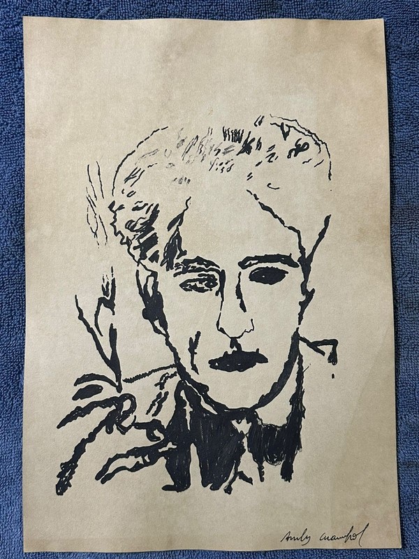andy warhol drawing and painting on old paper signed stamped vintage