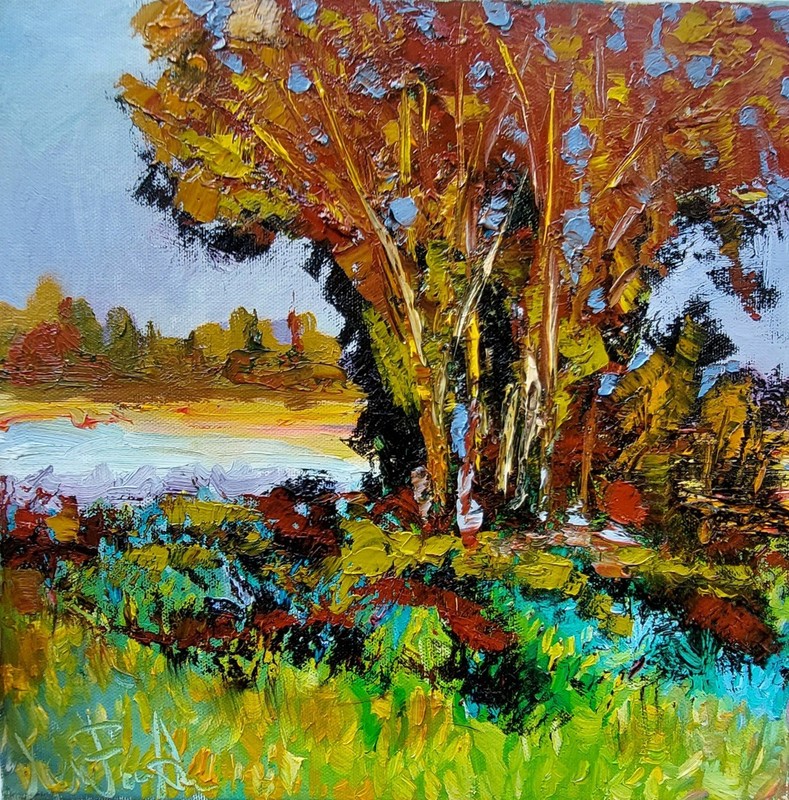 Oil original painting on canvas size 12×12 inches Summer fields
