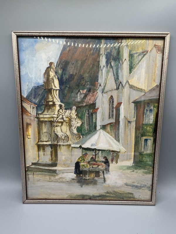 WATERCOLOUR PAINTING – SIGNED: KASPER – BEHIND GLASS, DECORATIVE
