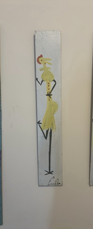 Earnest “Chicken Man” Lee Folk Art Dancing Chicken On Plywood