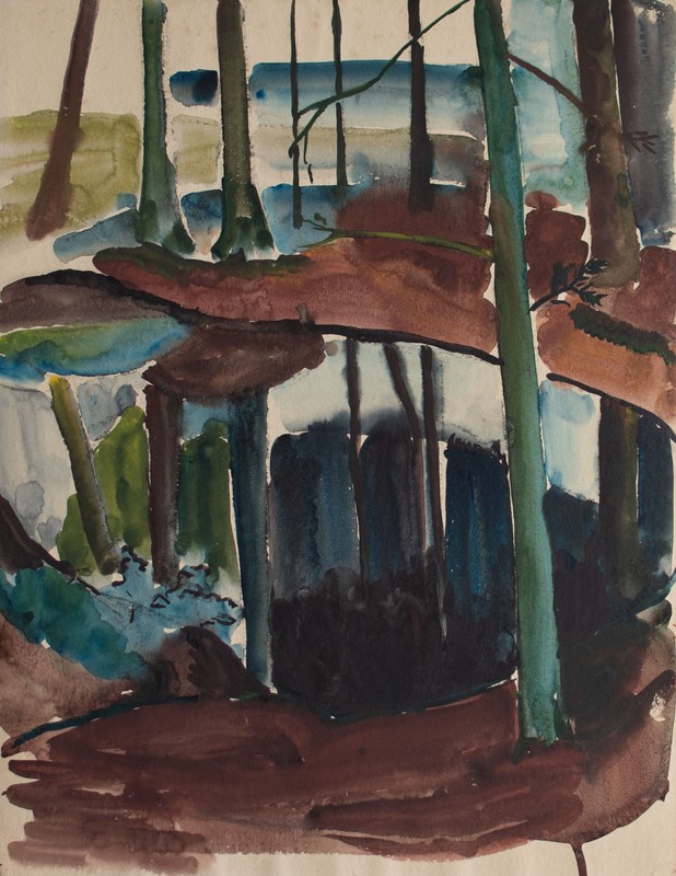 Gerhard Schulte-Dahling Forest Trees Water Reflection Landscape Postwar Watercolour gallery