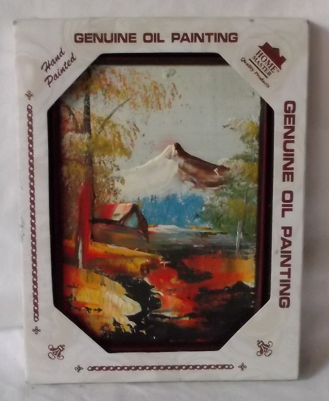 Mountain/Cabin/Lake Sterling Hand Painted Genuine Oil Painting 3 1/2″ X 4″