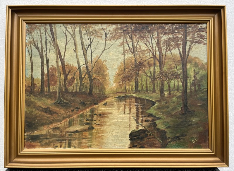 Impressionist Naturalist Forest Landscape With River Oil Painting Antique gallery