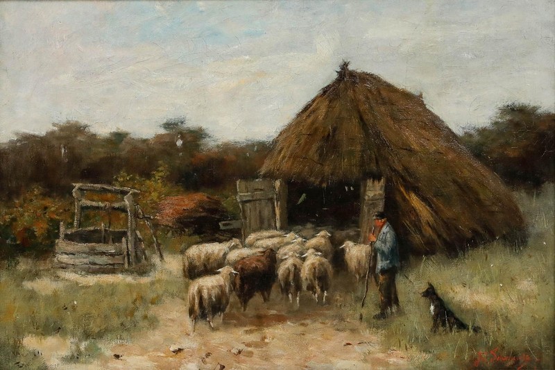 Johan Scherrewitz (1868-1951) - Framed Late 19th Century Oil, The Sheepfold gallery