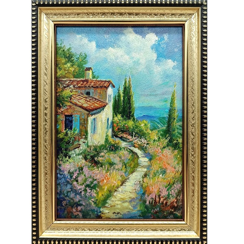 Summer nature Oil painting Original art Country Landscape Flower meadow 4 x 6 in