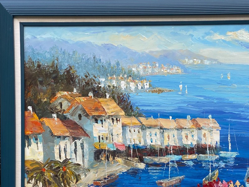 Contemp. Large Original Textured O/C "Italian Riviera" Signed Rossini, 24"x36"! gallery