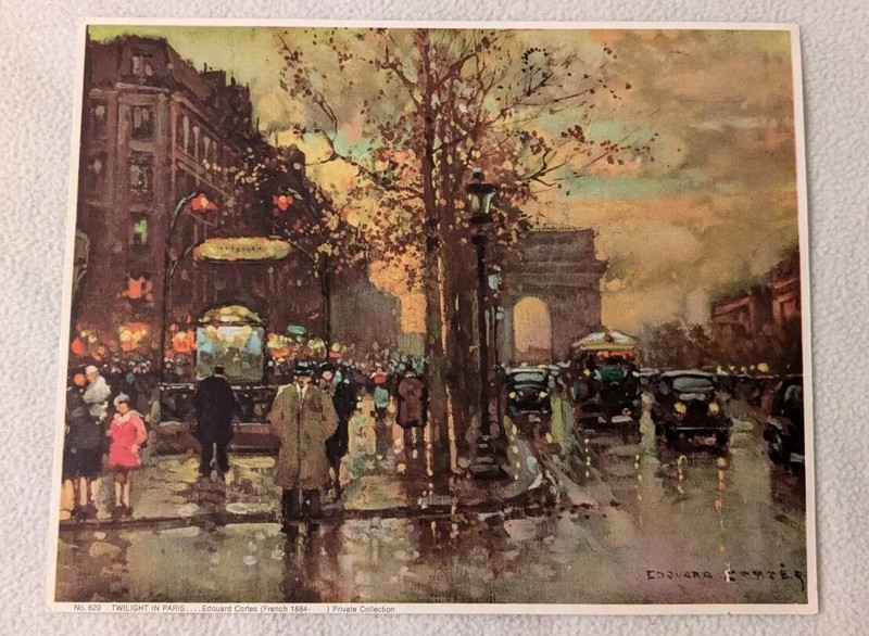 Paris Street Scene Print Edouard Cortes 10-1/2 X 8