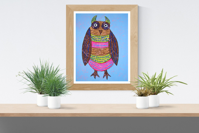 Painting Owl Original Andy Warhol Style Funny Owls Signed Art Set Carla Dancey gallery