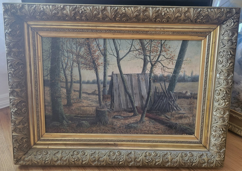 ANTIQUE PAINTING OLD SUGAR CAMP INDIANA EXHIBITED THE JOHN HERRON ART INSTITUTE
