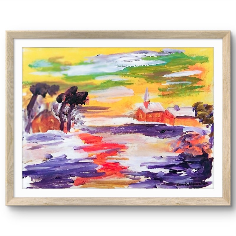 Abstract Modern Colorful Landscape Original 9×12 Signed Paper Acrylic Wall Art