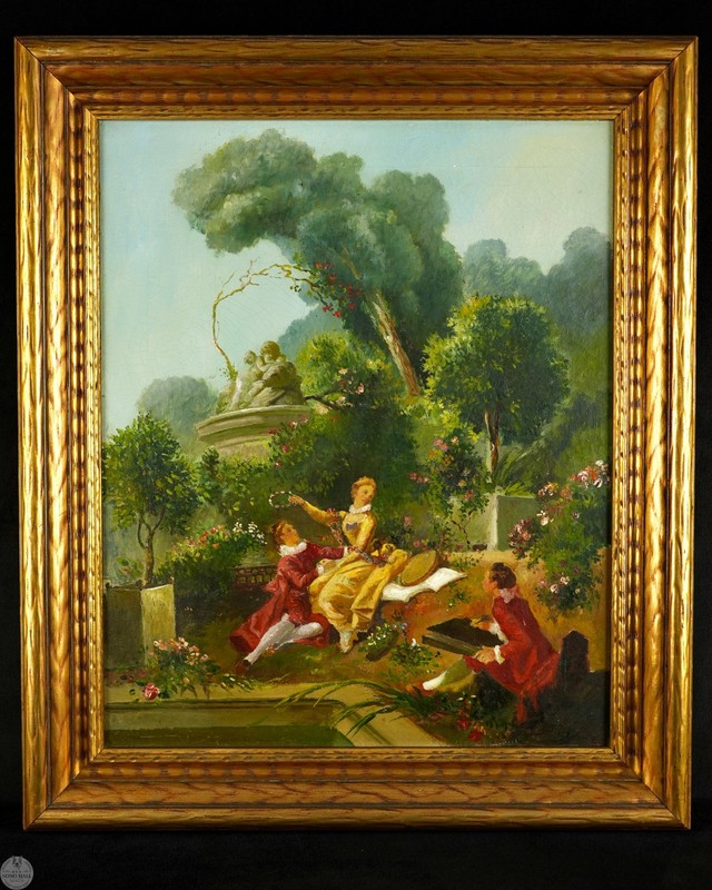 Vintage Rococo Oil on Canvas «The Lover Crowned» After Jean-Honoré Fragonard