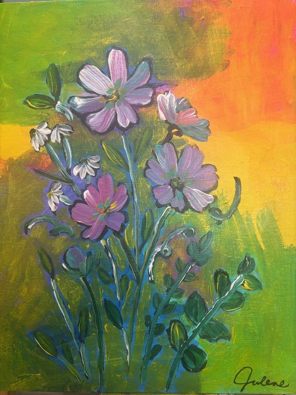 Garden Sunset: Original Acrylic Painting Flowers 11x14, Home Decor gallery