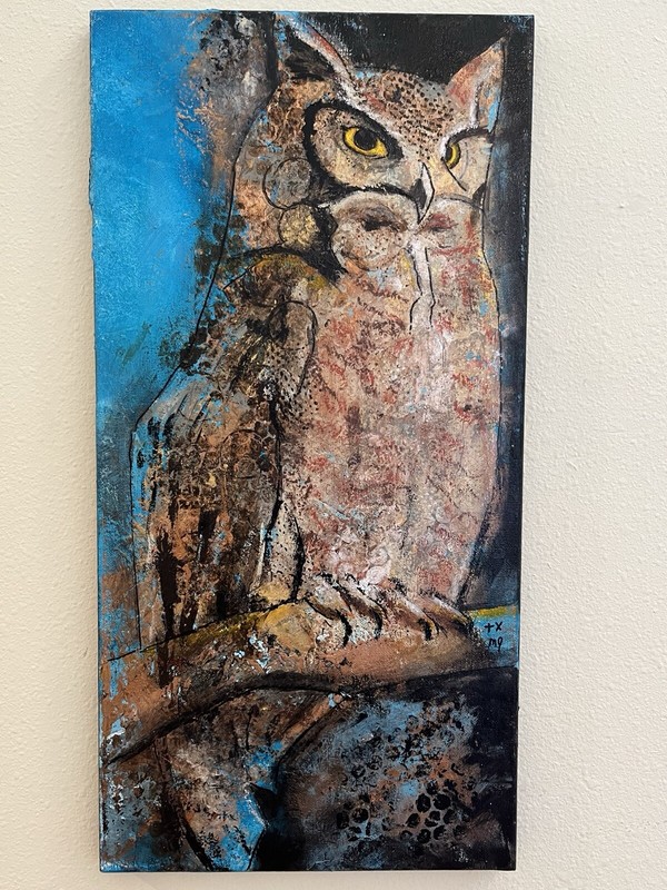 Great Horned Owl Original Painting Acrylic Wall Art 10X20″ Painting