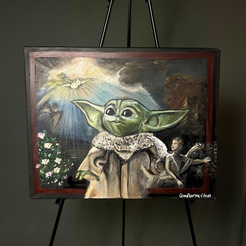 LAST ONE⚜️Painting “Baby Yoda And Divine Grace” Din grogu Star Wars Renaissance