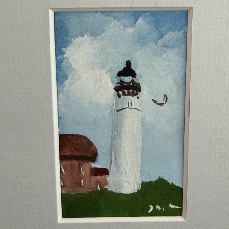 Original Mini Watercolor Lighthouse Paintings Set of 5 Framed Coastal Art 19x6 gallery