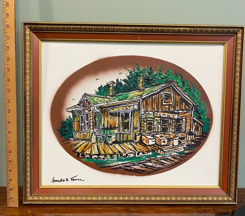 Railroad Train Depot Art Rustic Vintage Orig. Oil Painting HERSCHEL FULLEN 19×23