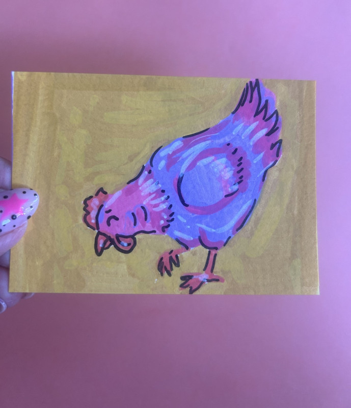 Aceo Original Painting Sawyer Crane Art Chicken POP ART Colorful Hen Farm Animal