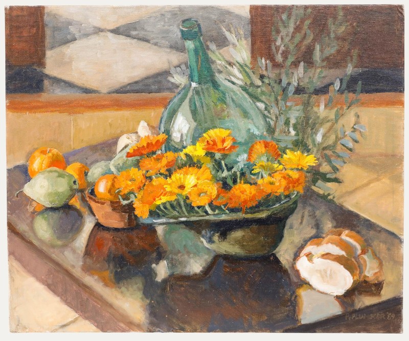 Pauline Plummer (b.1933) – 1989 Oil, Still Life with Gerberas