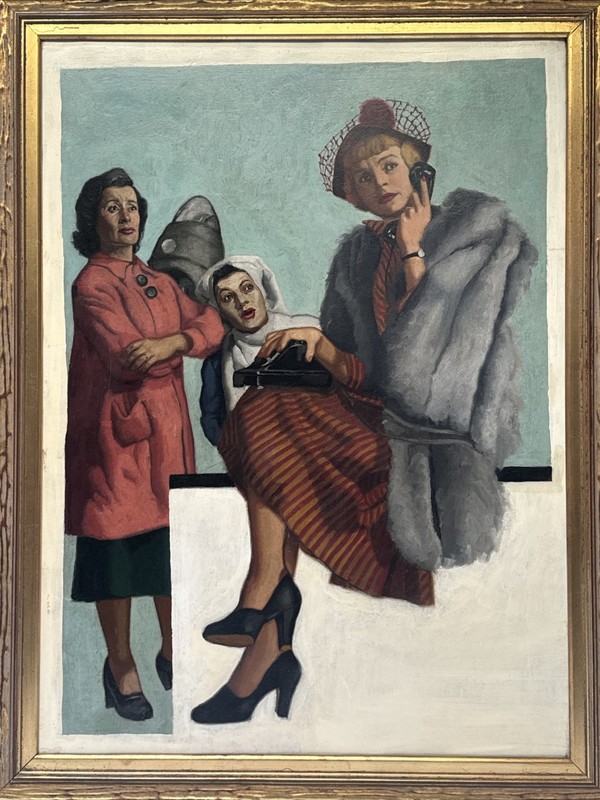 ANTIQUE PAINTING PORTRAIT ART DECO ILLUSTRATION LARGE OIL MYSTERY ARTIST 1920'S gallery
