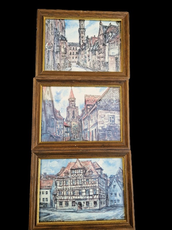Karl Dörrfuss "Fürth" Watercolored Charcoal Drawing 18x13.5cm 1960s 1/3 (Trilogy) gallery