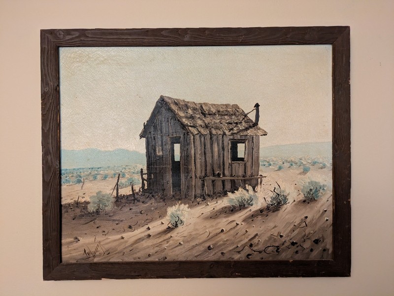 Paul Weber Jr. Original Oil Painting – Desert Shack Landscape – Vintage American