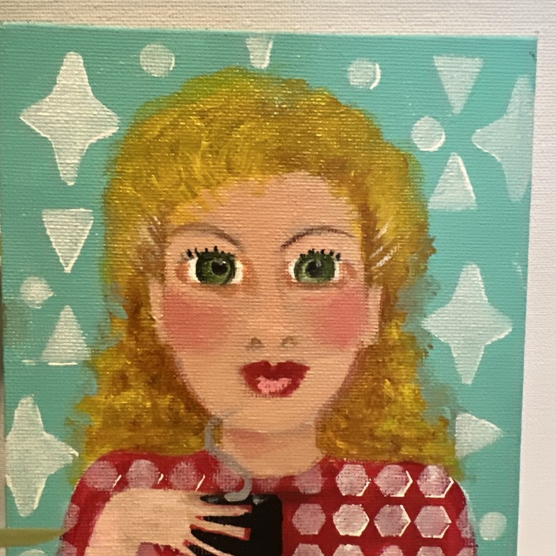Abstract Lady with coffee Original Acrylic Painting on 5" x 7" Canvas Panel gallery