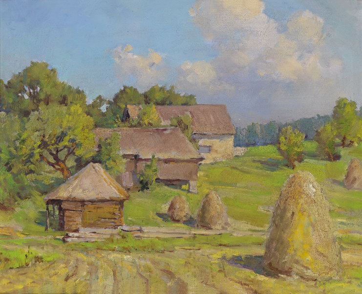 Stunning art Oil painting impressionism village landscape with Haystack canvas