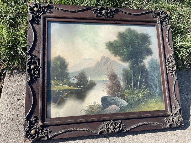 Antique William Henry Chandler Signed Pastel Painting Mountain Lake Framed +