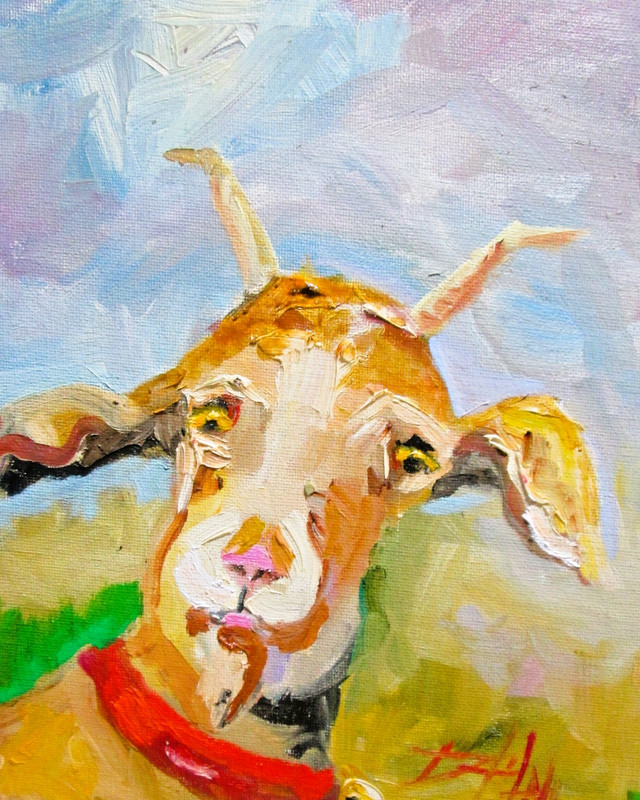 Delilah goat farm animal Original impressionism oil COA