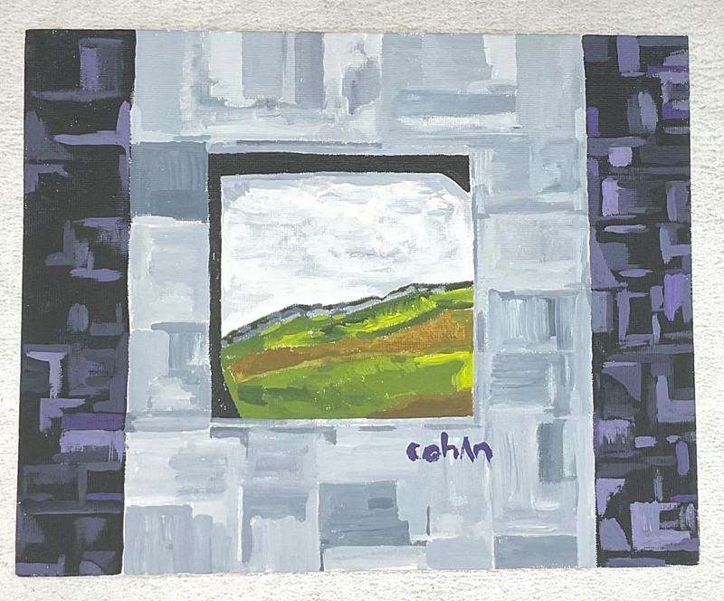 Original Geometric Abstract Painting on Canvas Board 8 x 10 Ireland Landscape