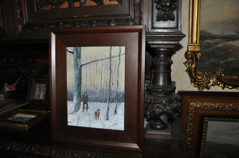 wonderful walking the dog in the Snow Oil Painting