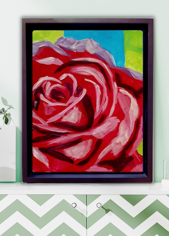 Original Acrylic Red Rose 9x12 Abstract Expressionist Signed Canvas Art gallery