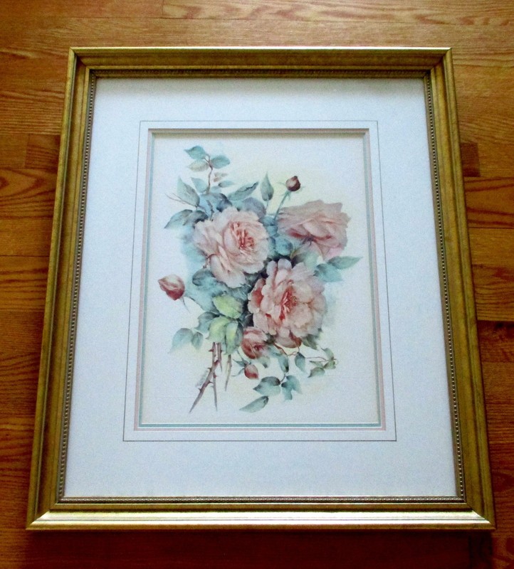 Framed Pink Rose Floral Art Print Classic Watercolor Style Botanical Decor