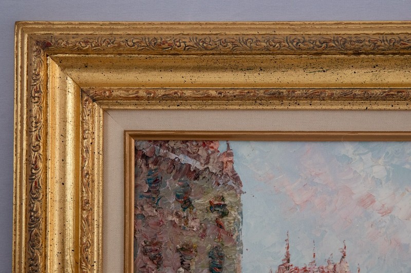 Romantic French Street Scene – Signed Impressionist Oil Painting 23x27 Framed gallery