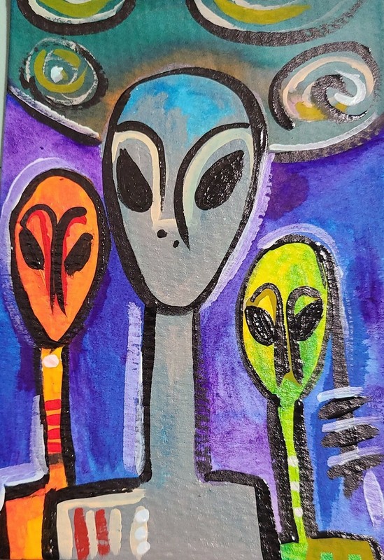 4×6 ABSTRACT ALIENS HAND PAINTED ORIGINAL NOT ACEO » ACRYLIC BY CARMEN HYLTON