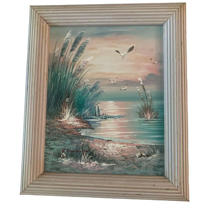 BEAUTIFUL SEASCAPE FRAMED 8 X 10” OIL PAINTING BY K CUMMINGS OOAK