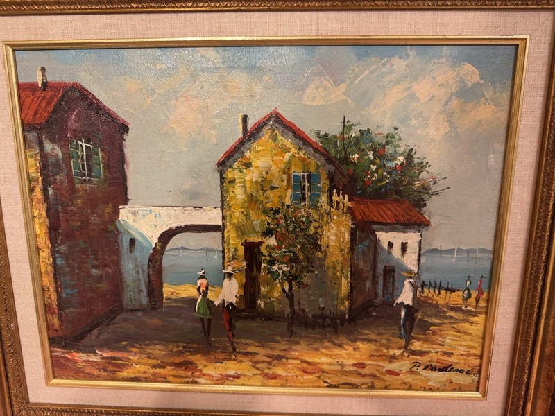 Vintage Impressionist European Seaside Painting 12x16 w/Gold Frame~P. Cardonas gallery