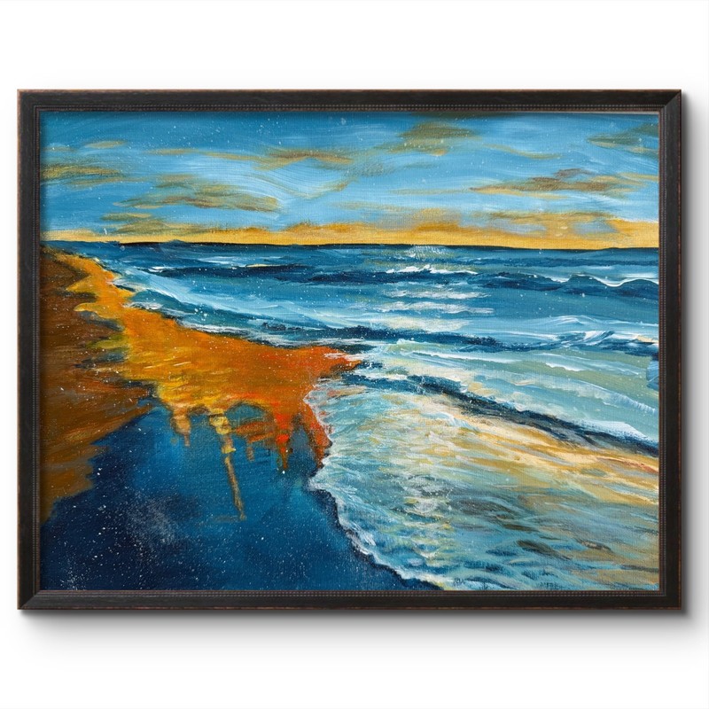 ELECTRIC WAVES 14X11 NIGHT OCEAN LANDSCAPE ORIGINAL ART MODERN HOME