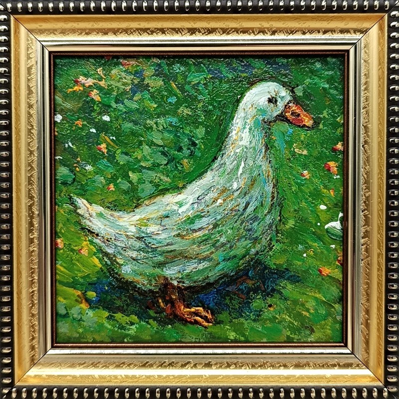 Original oil painting Duckling art animal duck painting 4x4 inches