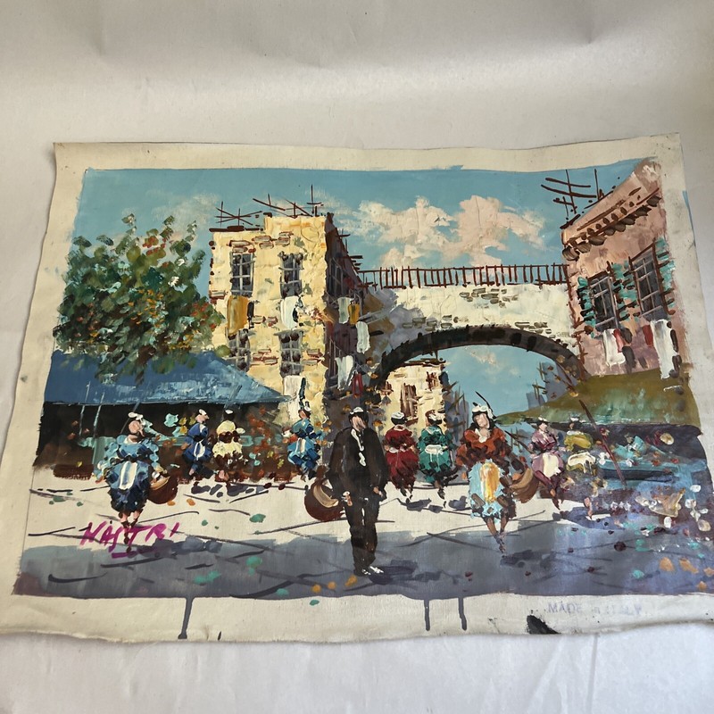 VTG Oil Painting Italy Street Scene Signed Kastri Mid Century Unframed 15×11 #5G