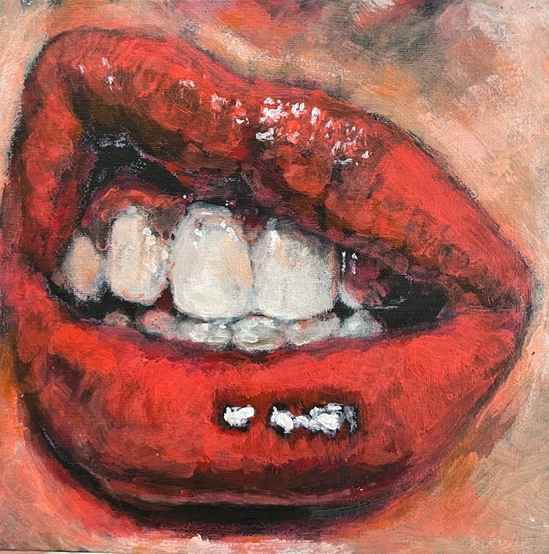 Lips 5×5 Acrylic Canvas Panel Painting Original Artwork by Hunter Potts