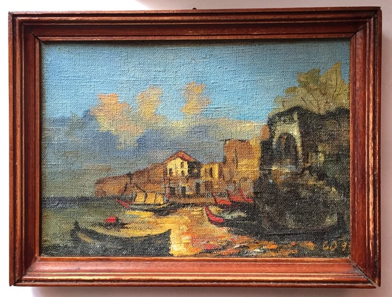 Boats On The Coast, Ukraine – original canvas painting with frame