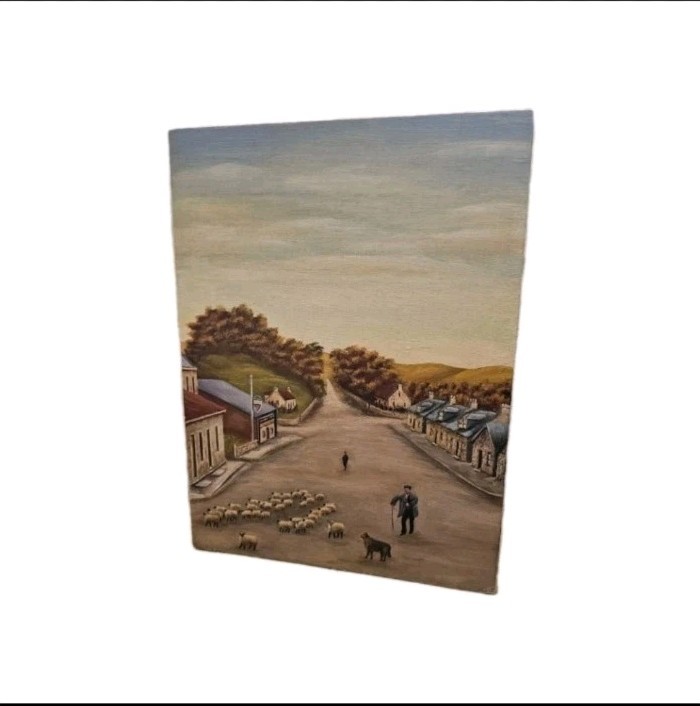 Vintage Oil Painting On Board Of A Scottish Sheep Farm, Robert Stalker, Artist gallery