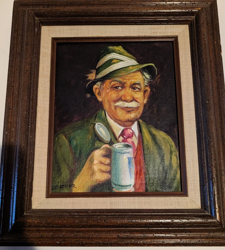 Vintage Art Oil Painting on Canvas – «Tasting the Brew» Tavern Scene Signed