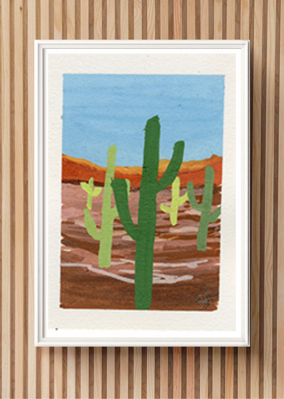 ACEO ATC New Mexico#2 in series Desert Cactus Acrylic Marker Painting OOAK