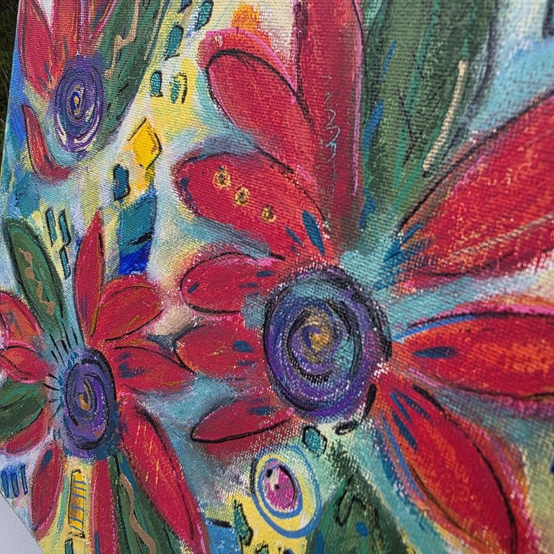 Wildhearted Bloom - Original Acrylic & Pastel Painting on Canvas10x10 inches gallery