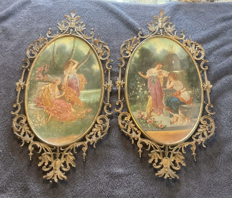 Stunning Pair Art Nouveau Women PAINTINGS ORNATE FRAMES