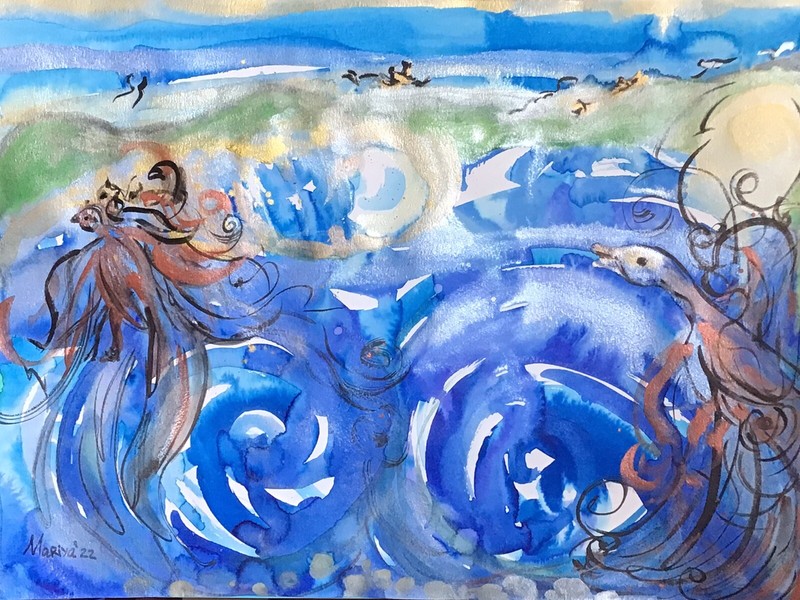 Ocean Life 3.Original Watercolor Painting