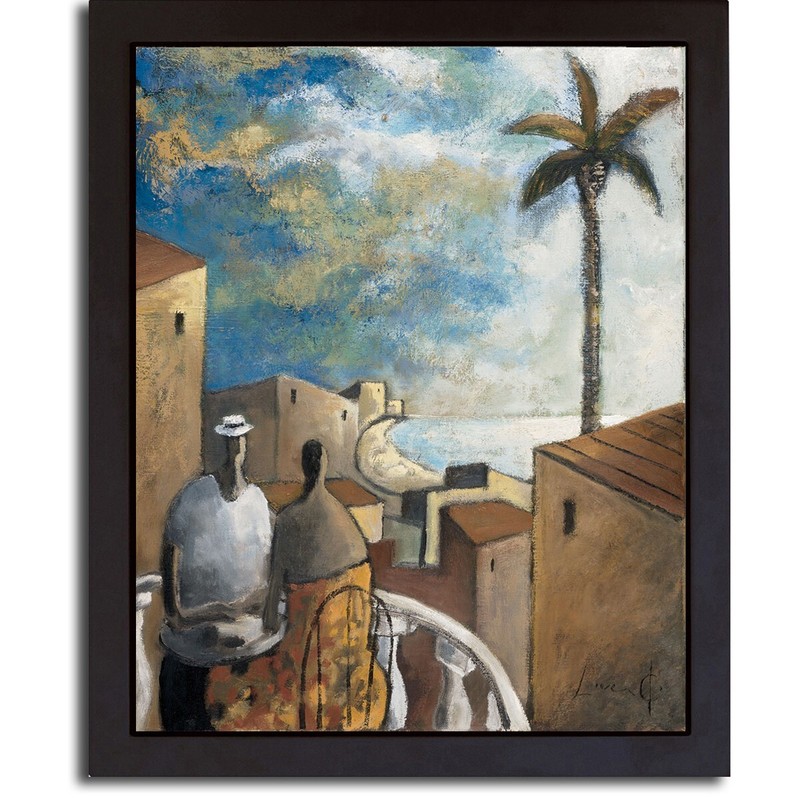 Black Framed Cafe en la Tarde by Lourenco Canvas Art (26 in x 21 in Framed Size)